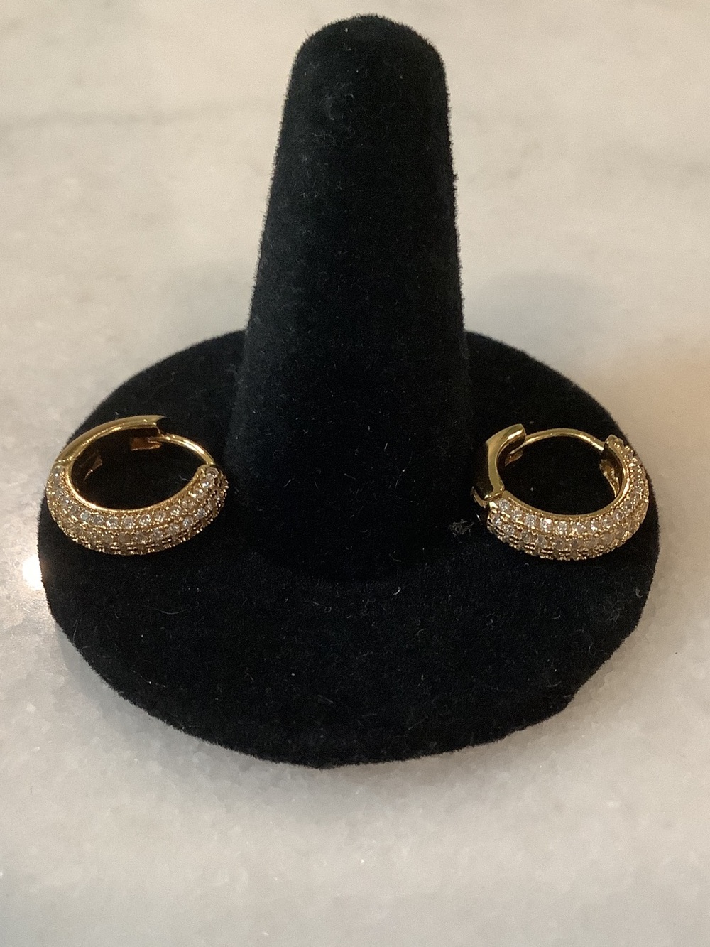 Gold Tone Pavé Mini Huggie Hoop Earrings - Sparkling Gold Finish, Brand New